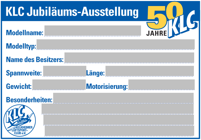 Exponat Schild für  50 Jahre Kelkheimer Luftsport-Club e.V. -- Jubiläum Flugmodell Ausstellung